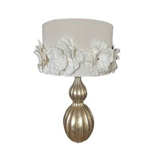 Elegant Gold Table Lamp with Ivory Floral Shade
